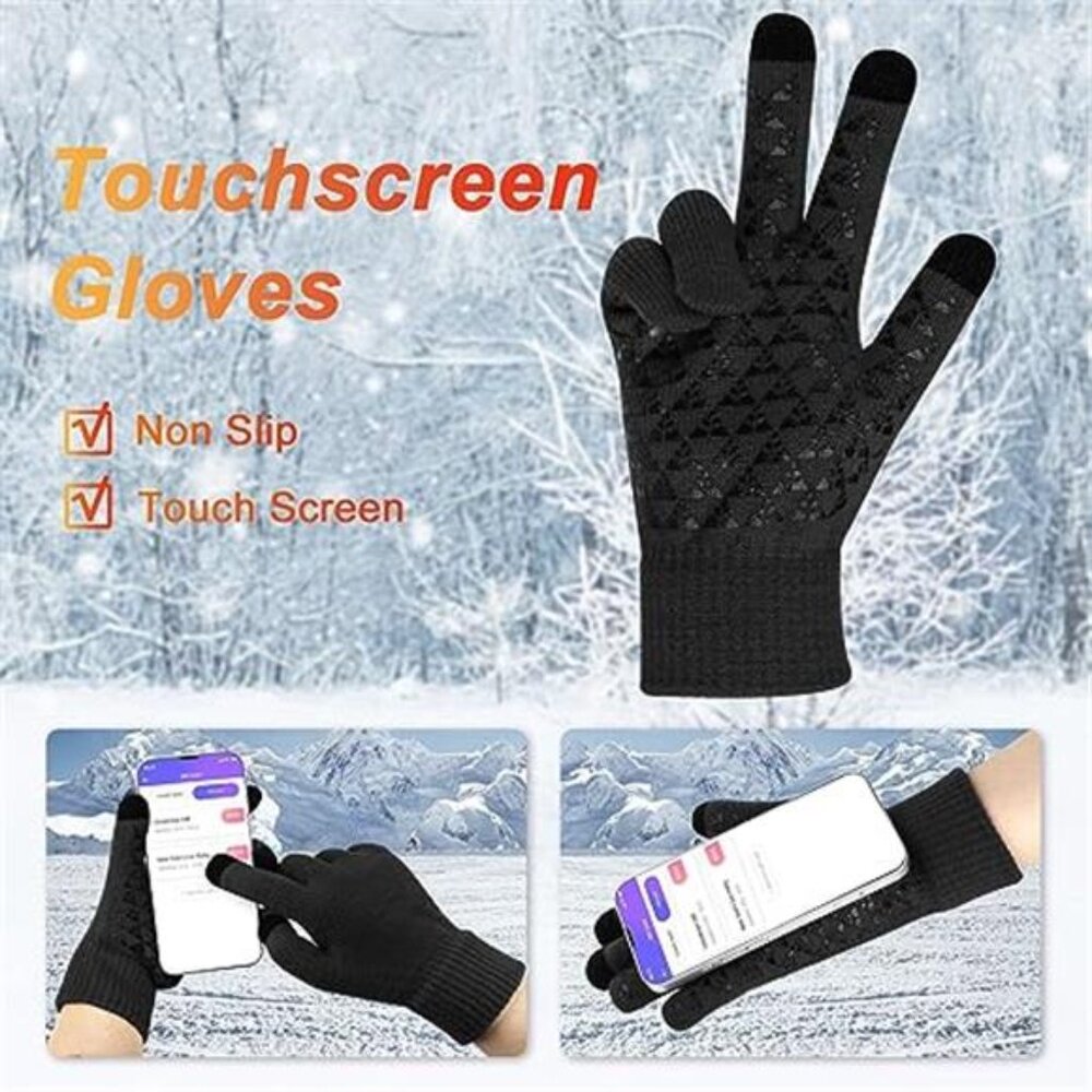 Winter Beanie Scarf Gloves Set Knit Hat Touch Screen Warm Unisex - Picture 4 of 6